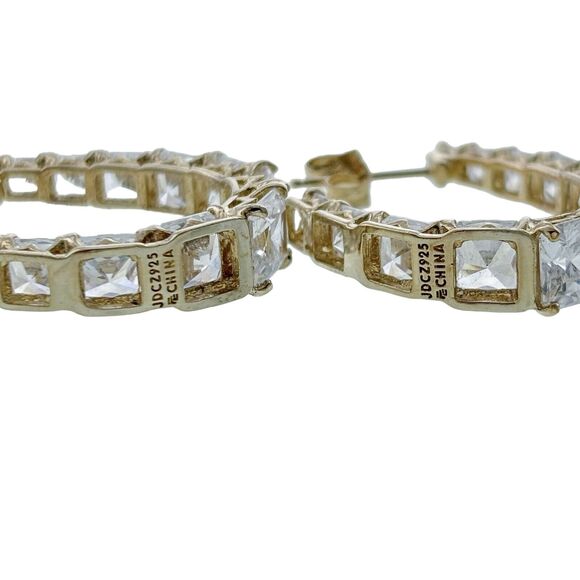 Vintage JD Sterling Silver 925 Gold Tone Cubic Zirconia Hoop Earrings - Picture 4 of 7